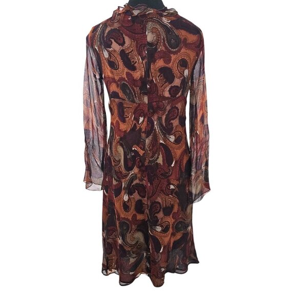 Women's Paisley Print Ruffled V-Neck Long Sleeve Below the knee Dress, Size M/L - Picture 2 of 13